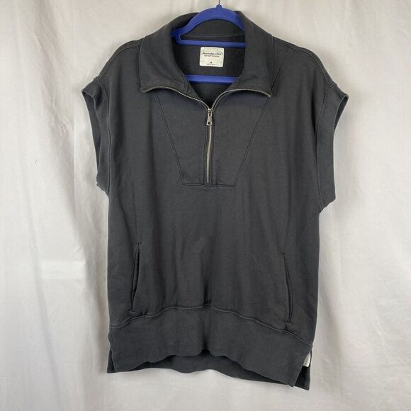 Abercrombie & Fitch Women's Grey Sleeveless half zip sweatshirt Medium - Picture 1 of 5